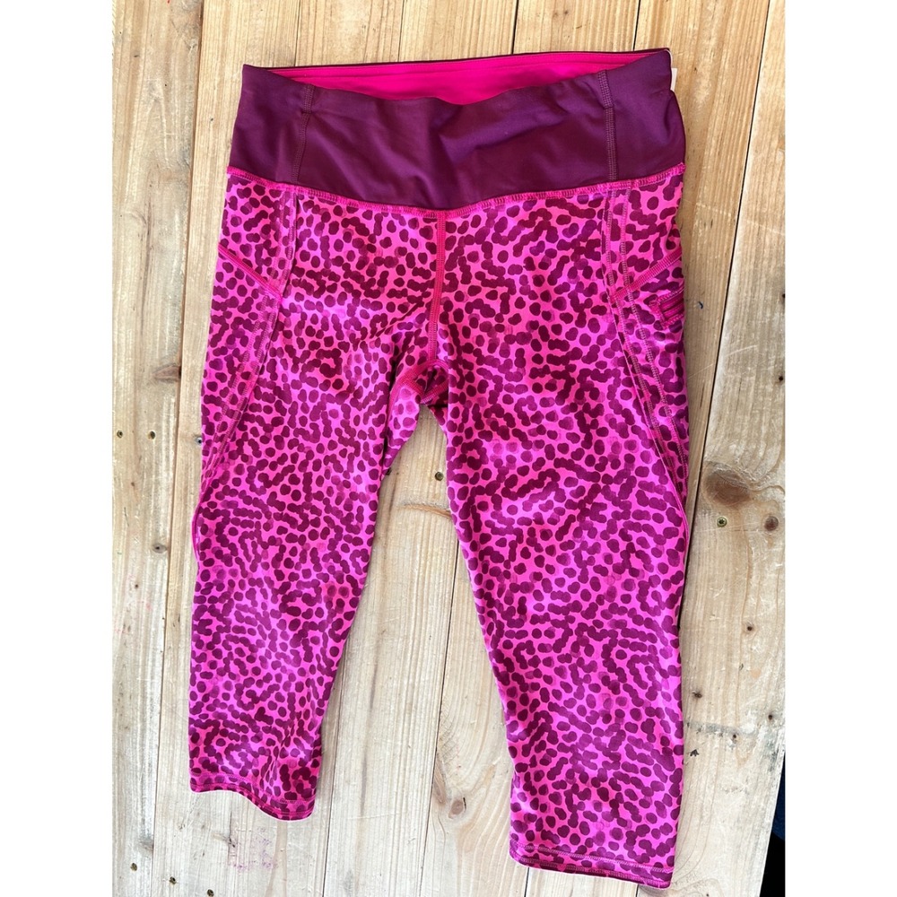 Lululemon Run Speed Crop Leggings Pink Purple Cheetah Print Size 6 Zipper Pocket